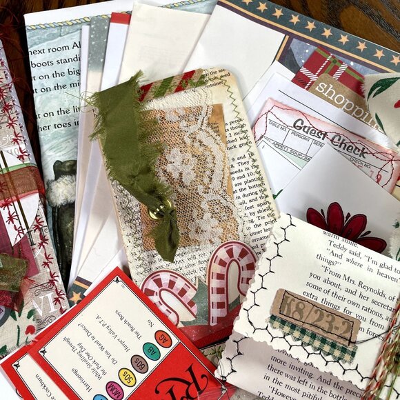 Christmas Junk Journal  With Charm u Washi  Fabric Wrap Tons Ephemera Handmade P - Picture 9 of 16